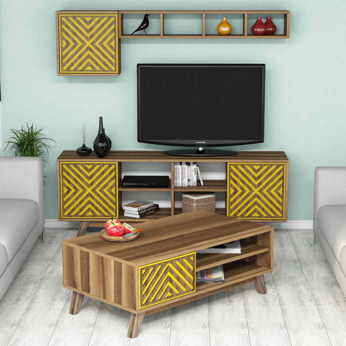 Hanah Home Conjunto de Muebles de Salón Chevron Nogal y Amarillo